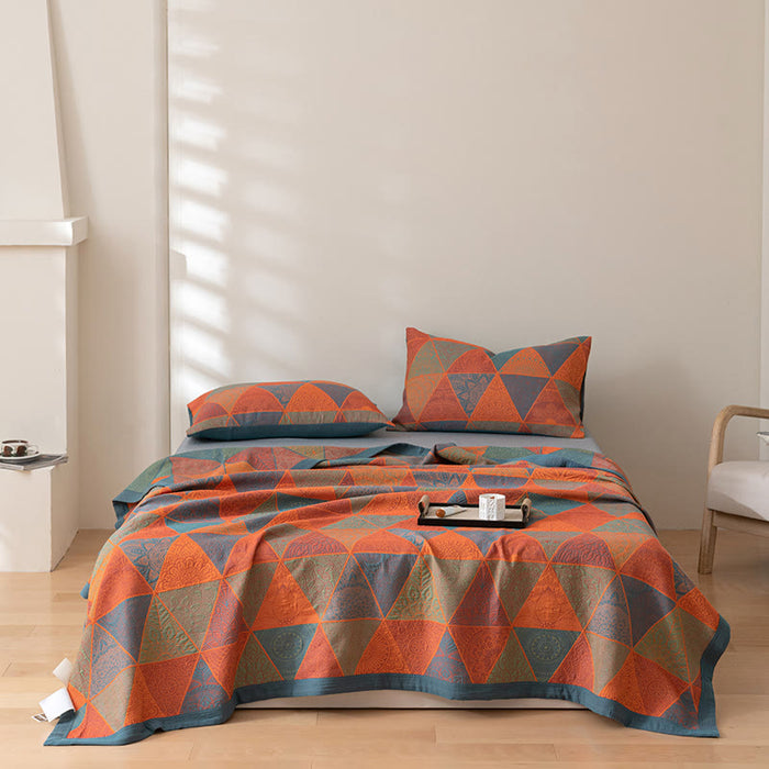 Ownkoti Triangle Pattern Print Cotton Reversible Quilt