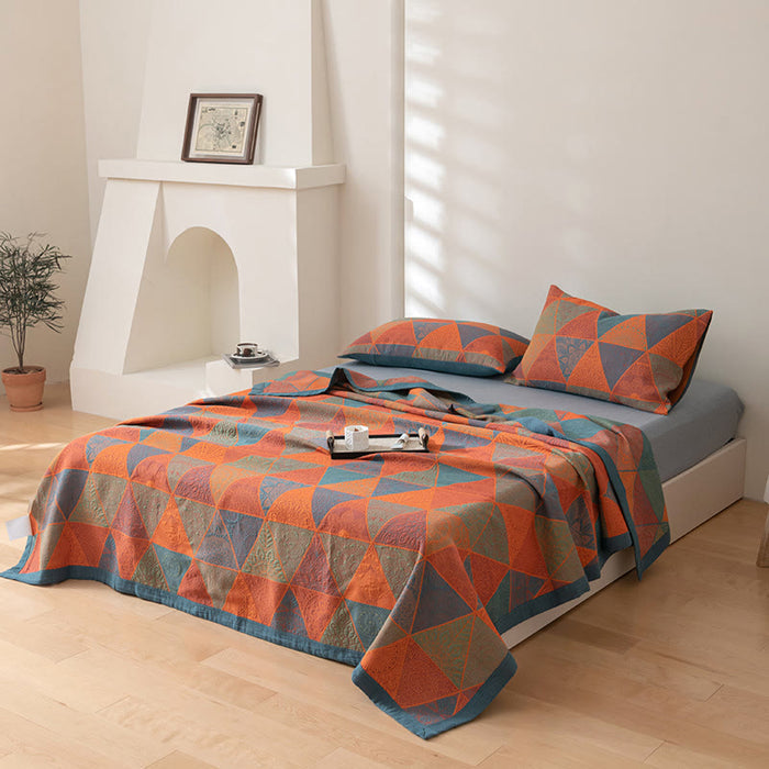 Ownkoti Triangle Pattern Print Cotton Reversible Quilt