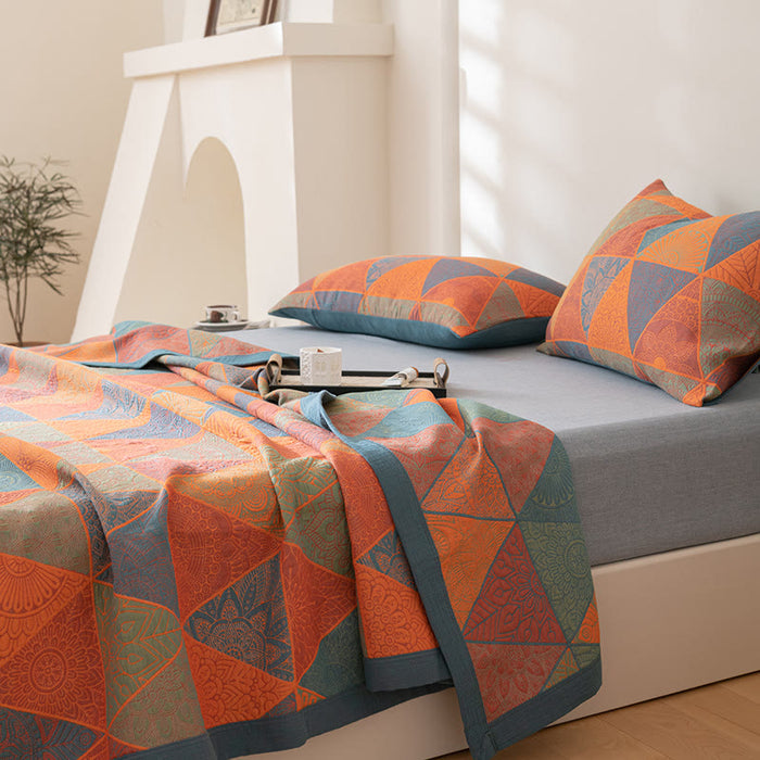 Ownkoti Triangle Pattern Print Cotton Reversible Quilt