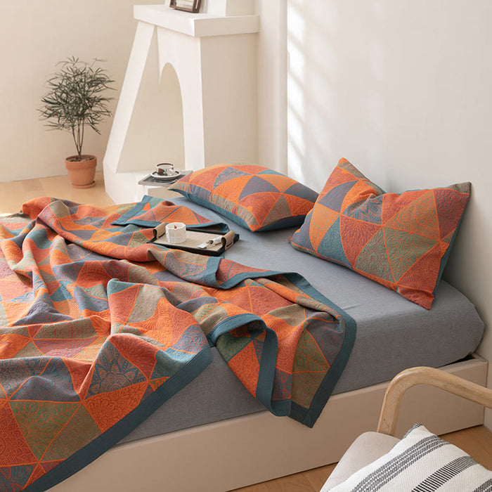 Ownkoti Triangle Pattern Print Cotton Reversible Quilt