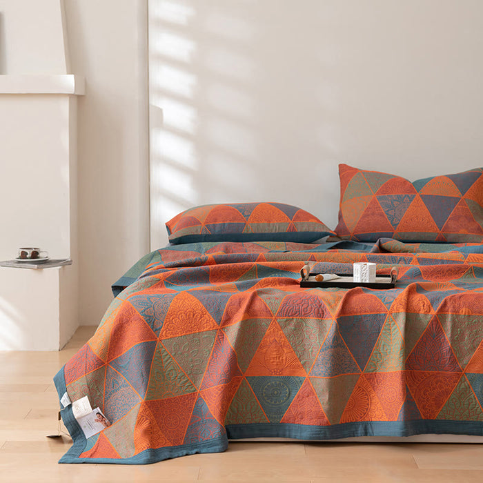 Ownkoti Triangle Pattern Print Cotton Reversible Quilt