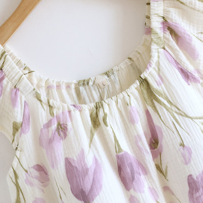 Ownkoti Tulip Print Cotton Gauze Padded Camisole Nightdress