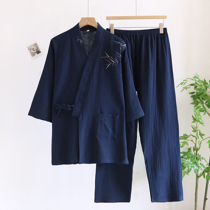 Ownkoti Unisex Bamboo Jacquard Kimono Pajama Set - Navy Blue - XL - image 1