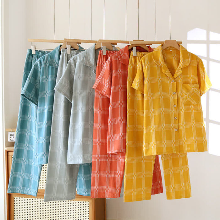 Ownkoti Unisex Plaid Cotton Yarn-Dyed Loungewear Set