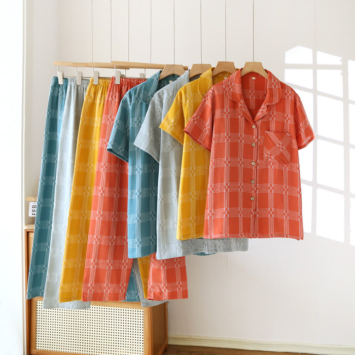 Ownkoti Unisex Plaid Cotton Yarn-Dyed Loungewear Set