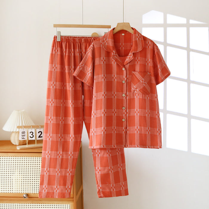 Ownkoti Unisex Plaid Cotton Yarn-Dyed Loungewear Set
