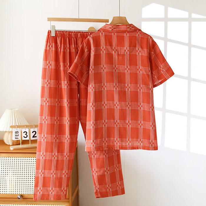 Ownkoti Unisex Plaid Cotton Yarn-Dyed Loungewear Set