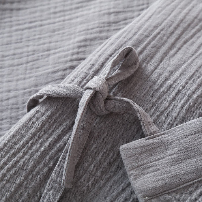 Ownkoti Unisex Solid Color Cotton Gauze Kimono Pajama Set