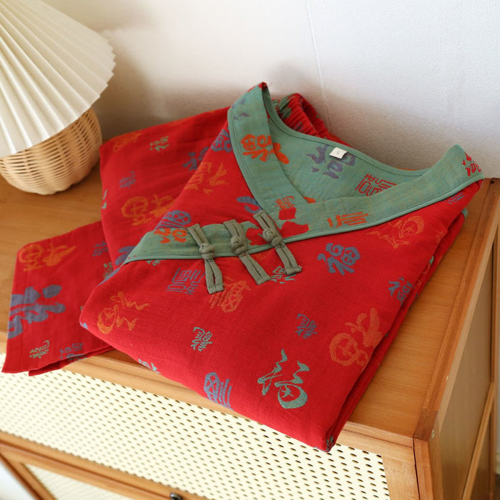 Ownkoti V-neckline Vintage Cotton Gauze Nightwear Set - image 2