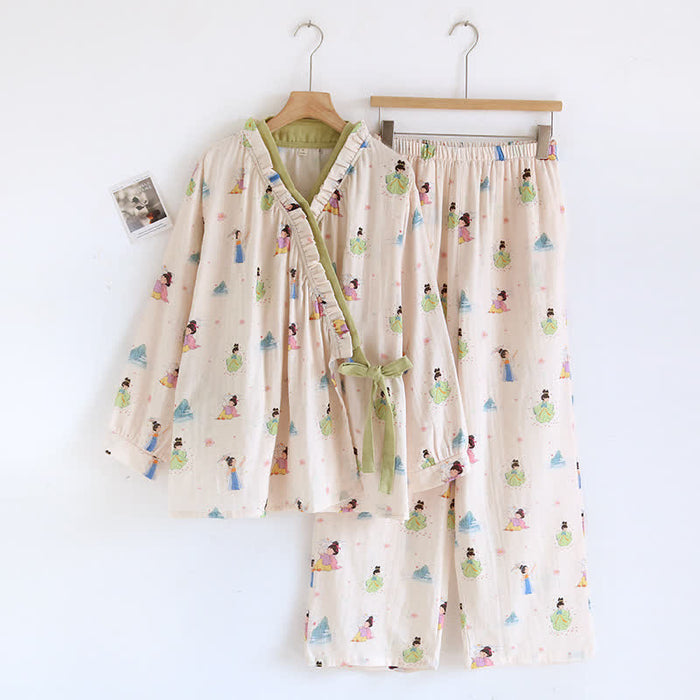 Ownkoti Vintage Cotton Gauze Asymmetric Front Loungewear Set