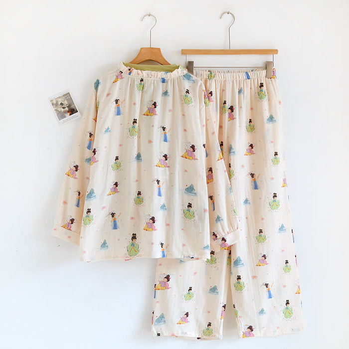 Ownkoti Vintage Cotton Gauze Asymmetric Front Loungewear Set