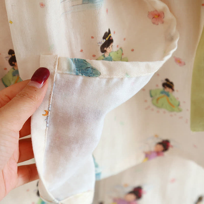 Ownkoti Vintage Cotton Gauze Asymmetric Front Loungewear Set