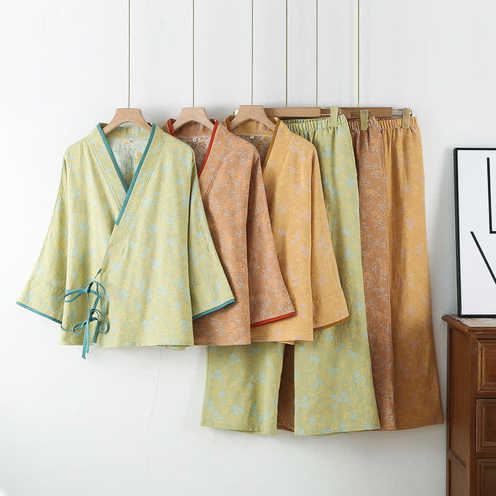 Ownkoti Vintage Cotton Gauze Loose Tie Loungewear Set