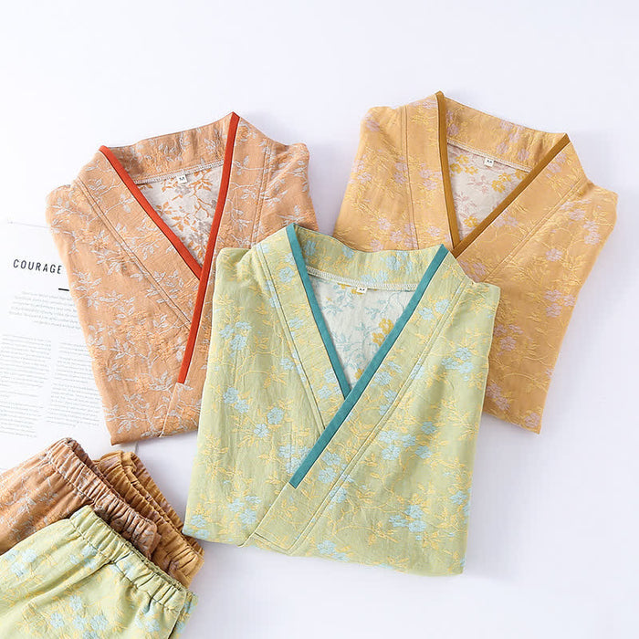 Ownkoti Vintage Cotton Gauze Loose Tie Loungewear Set