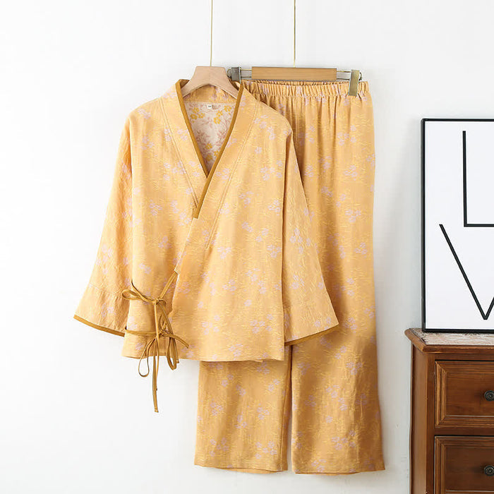 Ownkoti Vintage Cotton Gauze Loose Tie Loungewear Set