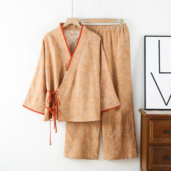 Ownkoti Vintage Cotton Gauze Loose Tie Loungewear Set