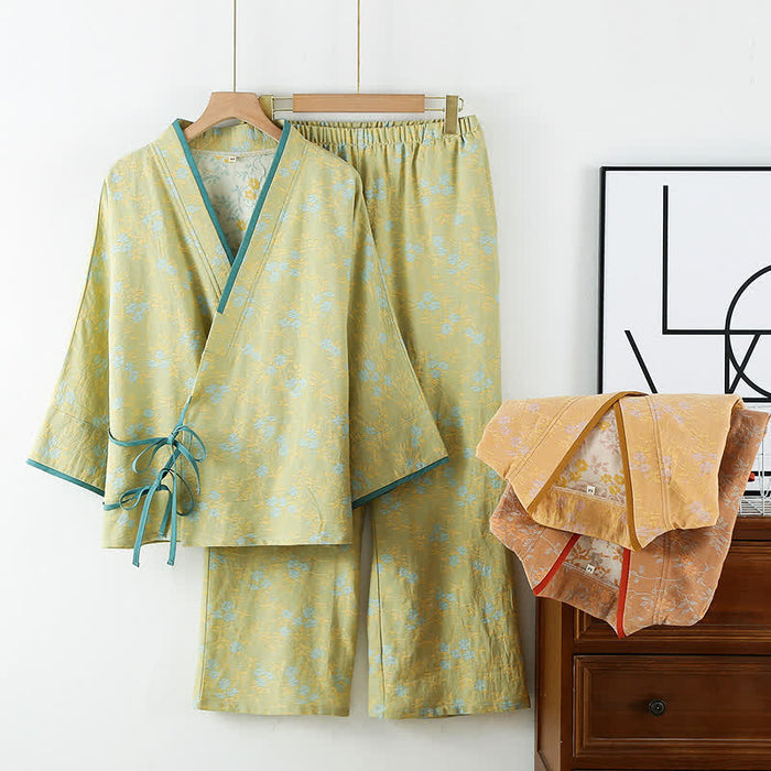 Ownkoti Vintage Cotton Gauze Loose Tie Loungewear Set