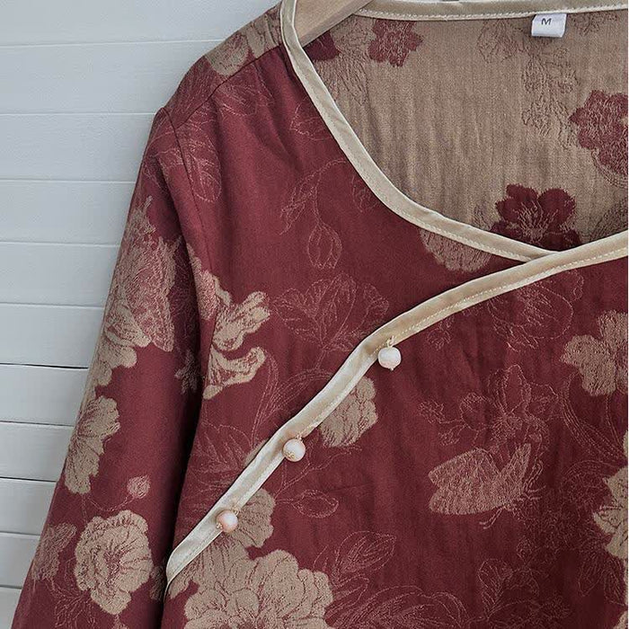 Ownkoti Vintage Floral Cotton Gauze Jacquard Nightwear Set