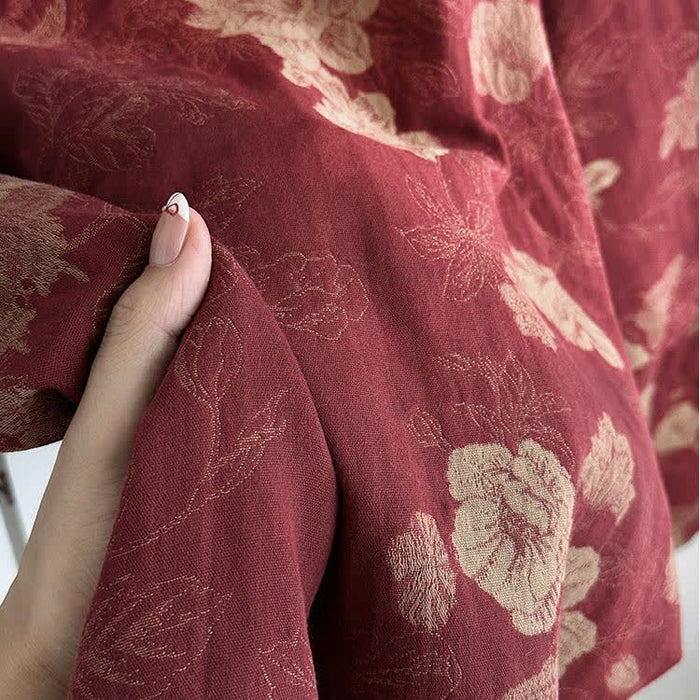 Ownkoti Vintage Floral Cotton Gauze Jacquard Nightwear Set