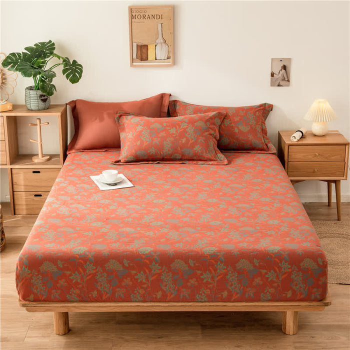 Ownkoti Vintage Floral Cotton Gauze Soft Fitted Sheet