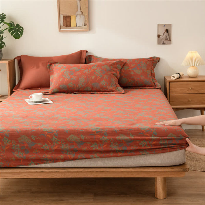 Ownkoti Vintage Floral Cotton Gauze Soft Fitted Sheet