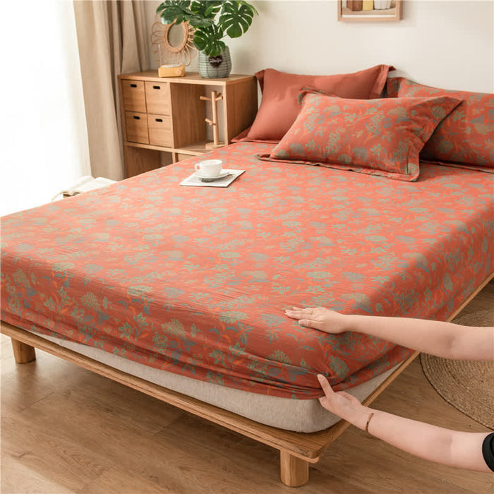 Ownkoti Vintage Floral Cotton Gauze Soft Fitted Sheet