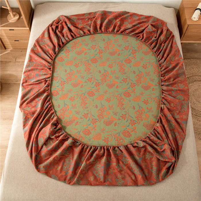 Ownkoti Vintage Floral Cotton Gauze Soft Fitted Sheet