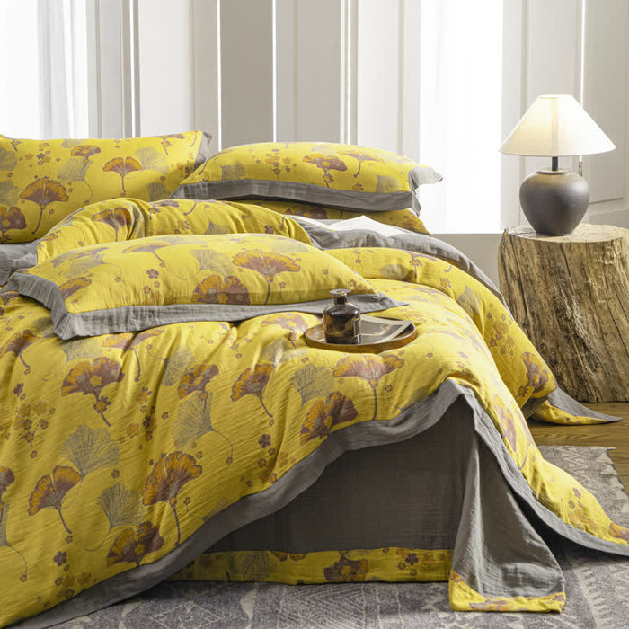 Ownkoti Vintage Ginkgo Leaf Cotton Gauze Bedding Set (4PCS)