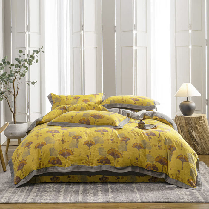 Ownkoti Vintage Ginkgo Leaf Cotton Gauze Bedding Set (4PCS)