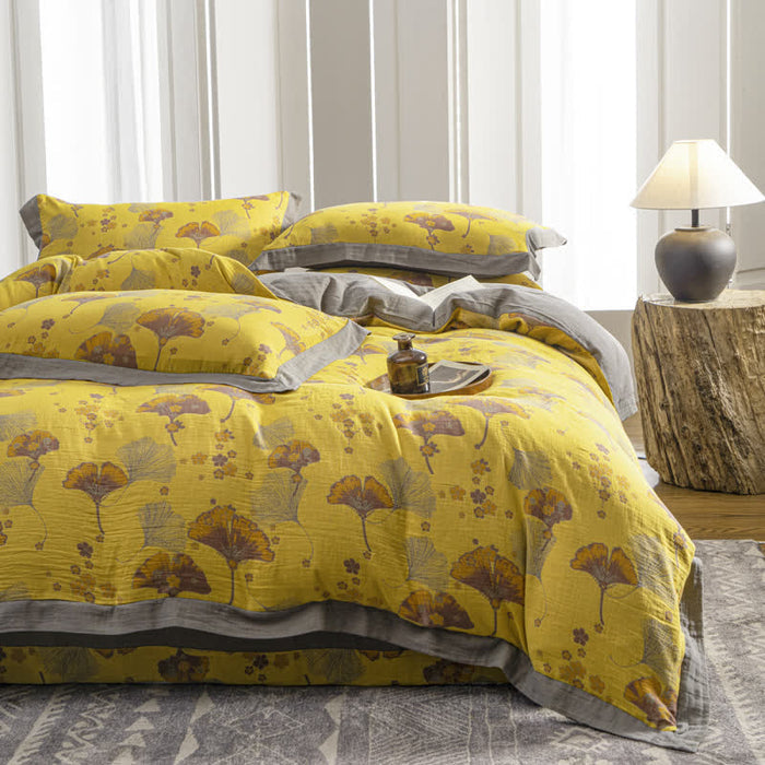 Ownkoti Vintage Ginkgo Leaf Cotton Gauze Bedding Set (4PCS)