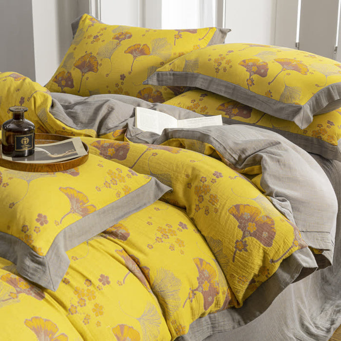 Ownkoti Vintage Ginkgo Leaf Cotton Gauze Bedding Set (4PCS)