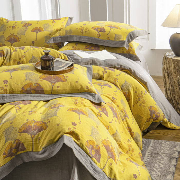 Ownkoti Vintage Ginkgo Leaf Cotton Gauze Bedding Set (4PCS)