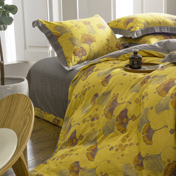 Ownkoti Vintage Ginkgo Leaf Cotton Gauze Bedding Set (4PCS)