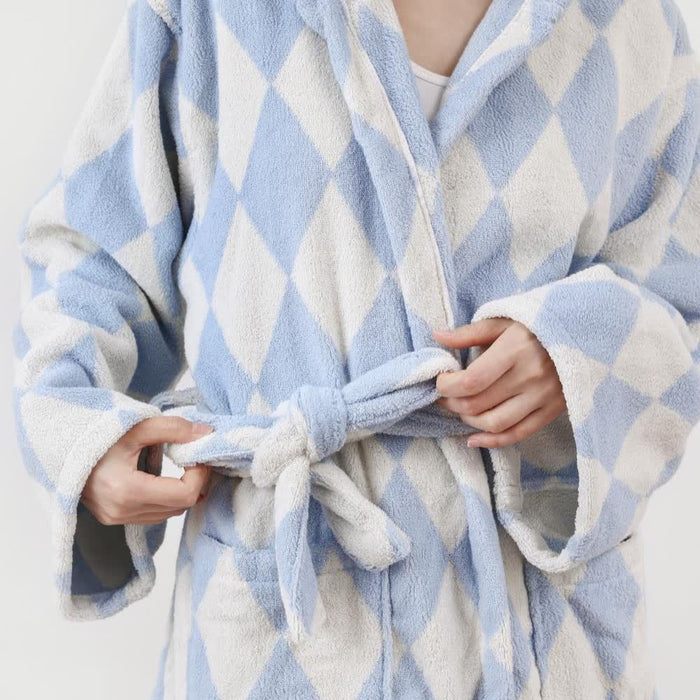 Vintage Long Staple Cotton Hooded Bathrobe - Light Blue - One Size - image 4