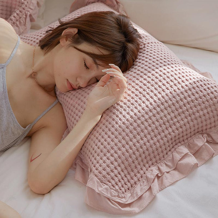 Ownkoti Waffle Weave Cotton Pillowcases with Ruffle (2PCS) - image 1