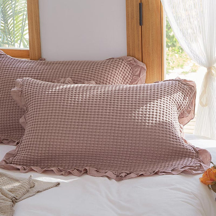 Ownkoti Waffle Weave Cotton Pillowcases with Ruffle (2PCS) - Deep Pink - 50cm x 75cm - image 5