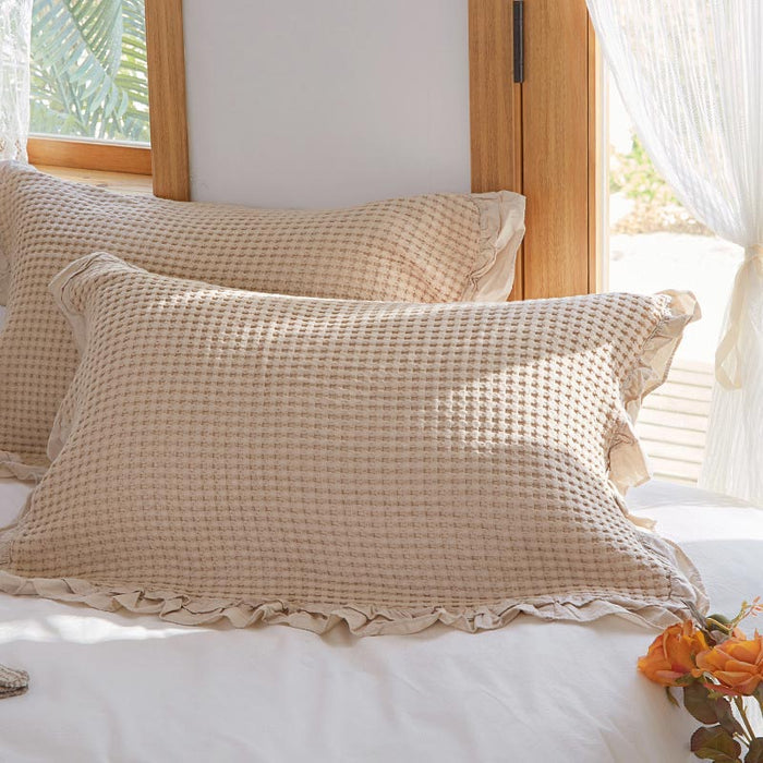 Ownkoti Waffle Weave Cotton Pillowcases with Ruffle (2PCS) - Beige - 50cm x 75cm - image 7