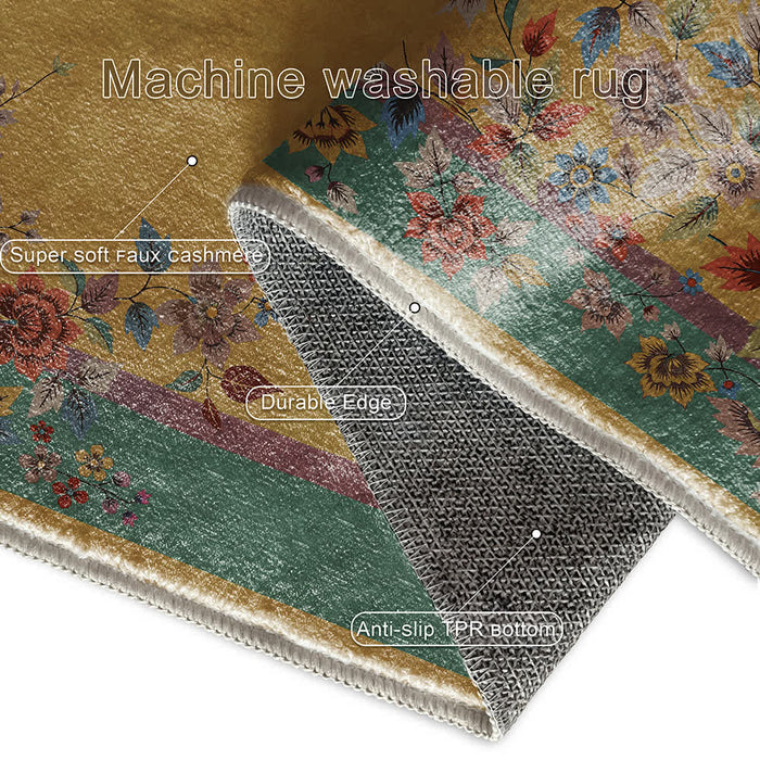 Ownkoti Washable Vintage Flower Anti-slip Area Rug