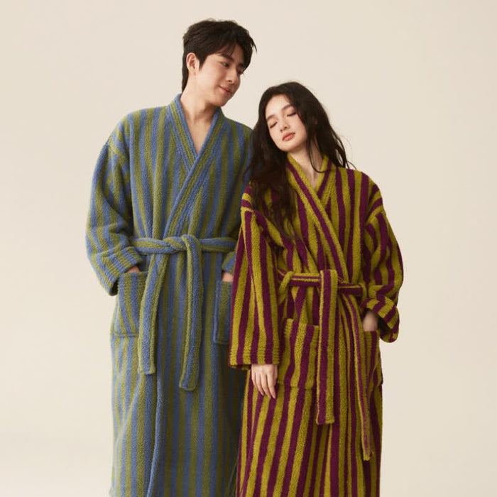Ownkoti Winter Fleece Modern Stripe Long Bathrobe - image 0