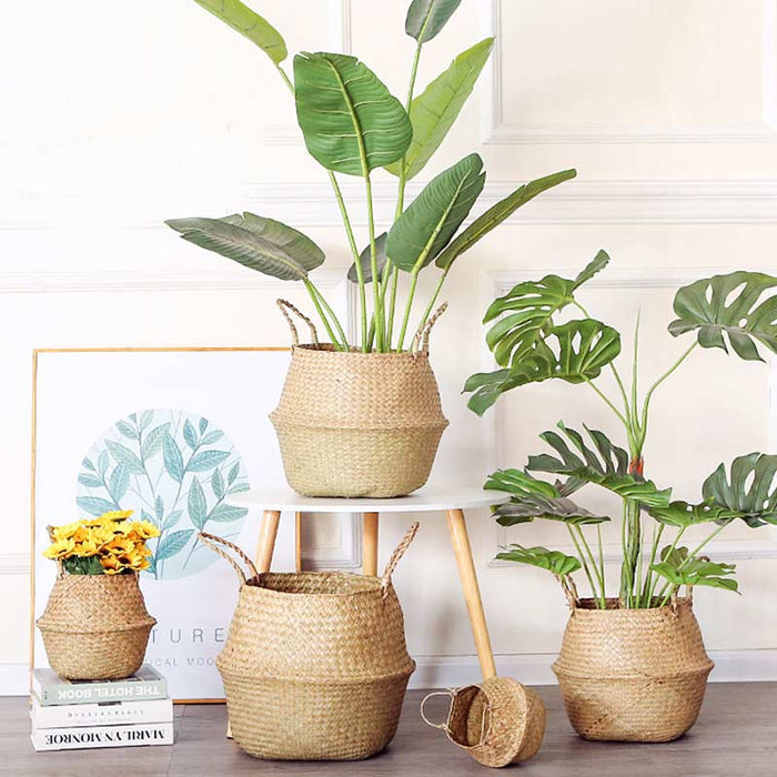 Woven Seagrass Belly Basket Storage Plant Pot Basket (2PCS)