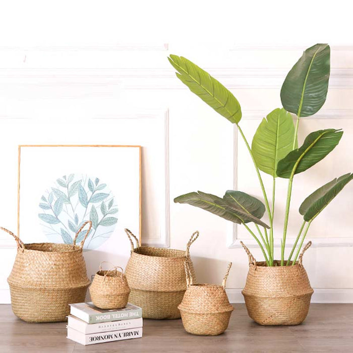 Woven Seagrass Belly Basket Storage Plant Pot Basket (2PCS)