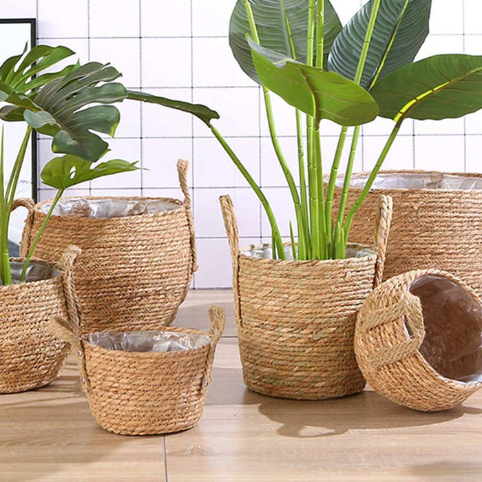 Woven Seagrass Belly Basket Storage Plant Pot Basket (2PCS)