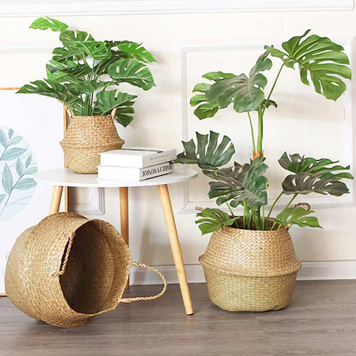 Woven Seagrass Belly Basket Storage Plant Pot Basket (2PCS)