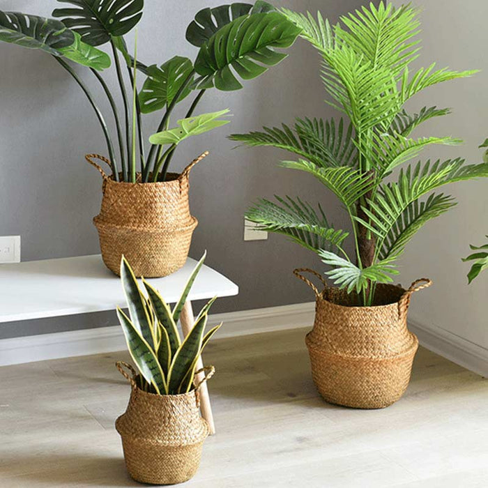 Woven Seagrass Belly Basket Storage Plant Pot Basket (2PCS)