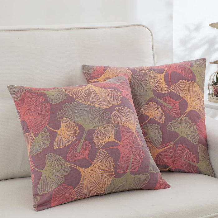 Ownkoti Yarn-dyed Ginkgo Leaf Cotton Gauze Pillowcases(2PCS) - Purple & Pink - 20" x 36" - image 6
