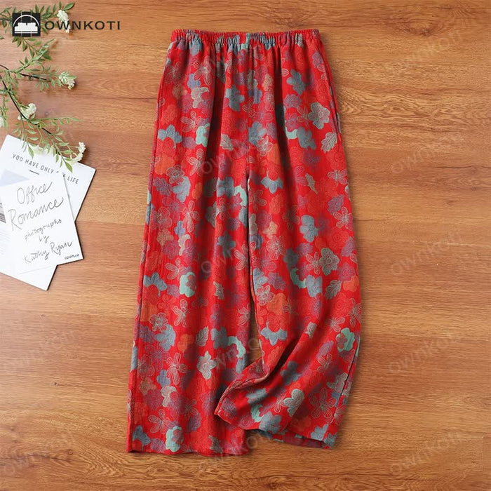 Ownkoti Yarn-dyed Jacquard Cotton Gauze Pajama Pants