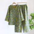 Ownkoti Yarn-dyed Pure Cotton Floral Nightwear Set - Gray & Green - XL - image 1