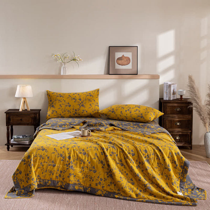 Ownkoti Yellow Floral Double-layer Cotton Summer Quilt