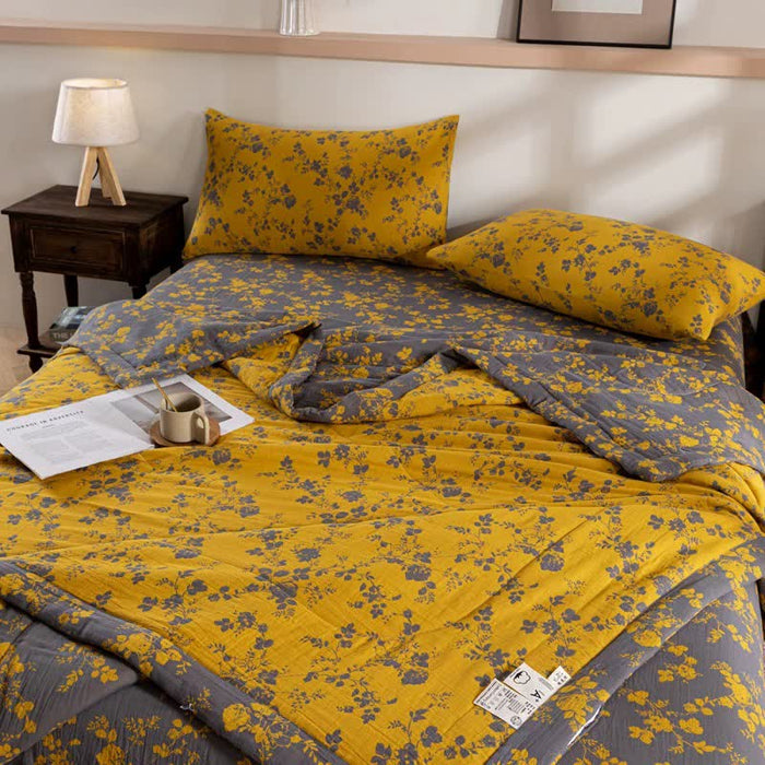 Ownkoti Yellow Floral Double-layer Cotton Summer Quilt