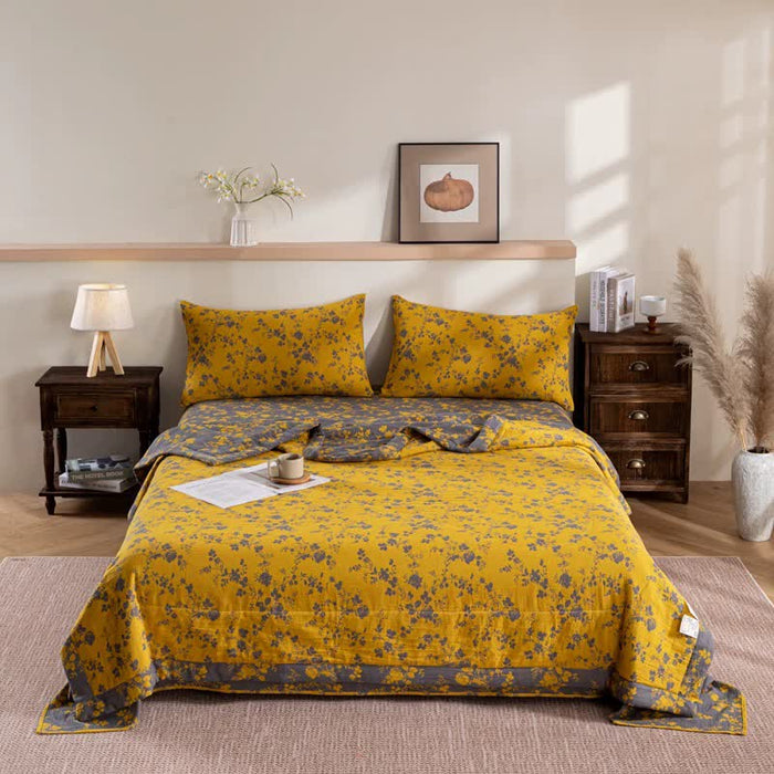 Ownkoti Yellow Floral Double-layer Cotton Summer Quilt